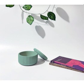 Resim Beton Kapaklı Dekoratif Kutu / Takı Kutusu / Mumluk Turkuaz 