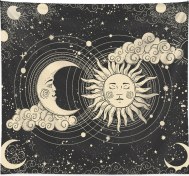 Resim Yaleker Bohem Tapestri Güneş Ay Desenli Duvar Dekoru Odalar İçin Partilerde Dekorasyon 100x150cm 3 İz Olmayan Çivi Ve 2 Kelebekle 