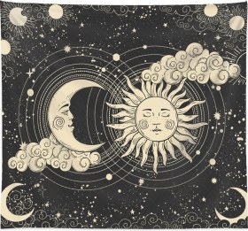 Resim Yaleker Bohem Tapestri Güneş Ay Desenli Duvar Dekoru Odalar İçin Partilerde Dekorasyon 100x150cm 3 İz Olmayan Çivi Ve 2 Kelebekle 