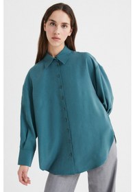 Resim Yeşil Oversize Modal Gömlek Yeşil 