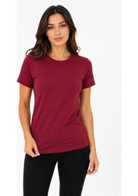 Resim Kadın Basic Tişört Bisiklet Yaka Kısa Kol Günlük Yazlık Slim Fit T-shirt - Bordo 