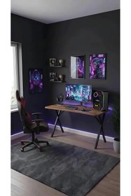 Resim hey modüler mobilya 120 cm Gaming Profesyonel Oyuncu Masası Ceviz Tabla, Siyah Metal Ayaklı Hey Gaming 