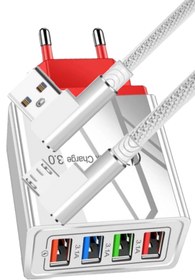 Resim JUDAS A6 Çoklu Şarj Adaptörü + J11 Micro Usb 90 Derece Şarj Kablosu -1mt 