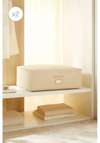 Resim Ocean Home Textile 2'li Büyük Boy Bej Balıksırtı Baza Altı Hurç Set 62 X 46 X 22 Cm Bej 