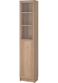 Resim Cam Kapaklı Kitaplık, Meşe Görünümlü, 40x30x202 Cm Abanoz 