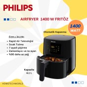 Resim Daha Az Yağlı 4.1l 1400W Hava Fritözü, Siyah Renk, Sağlıklı ve Pratik Kullanım 