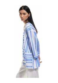 Resim Koton Pamuklu 3/4 Geniş Kollu Nakış İşlemeli Desenli Uzun Kimono Mavi Desenli 5sak50031pw Mavi Desenli 