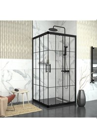 Resim Tekno Duş Black Vega 6mm Karolajlı Kare Duşakabin Şeffaf 