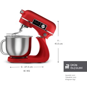 Resim Karaca Maestro Artisan Hamur Yoğurma Makinesi Ultra Sessiz 6 Litre Kırmızı 