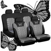 Resim Araba Koltuğu Kılıfı Tam Set, Evrensel Desen Nakış Oto Koltuk Kılıfı Seti Grey 5 Seat As Picture 