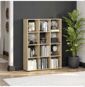 Resim Cubic Kitaplık Florida Meşe 104x140,5x30 Cm Kahverengi 