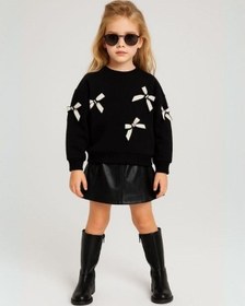 Resim Kız Çocuk Fiyonk Detaylı Sweatshirt-16131 Siyah 