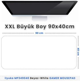 Resim 90x40cm Logosuz Beyaz Xxl Büyük Boy İlyuka Gaming Oyuncu Mousepad 