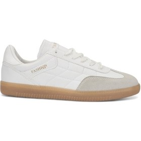 Resim Günlük Kadın Erkek Sneaker Bağcıklı Dikiş Detaylı Oval Burun Tırtıklı Taban Hafir Spor Ayakkabı 353 Beyaz 