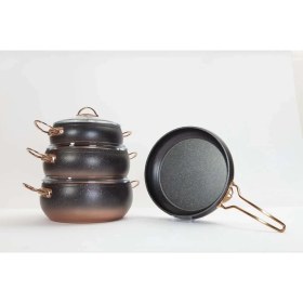 Resim OMS Granit Küre Güveç 7 Parça Tencere Seti Bakır 