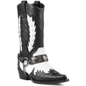 Resim Kadın Kovboy Çizmesi Siyah Beyaz 