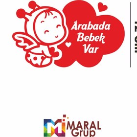 Resim Maral Grup Kırmızı Arabada Bebek Var Arı Kanatlı Bebek Araç Sticker 20 X 12 Cm 