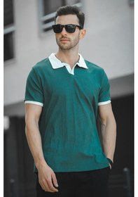 Resim Ht 945061 Slim Fit Likralı Kısa Patlı Apaç Yaka Erkek Tshirt 001 