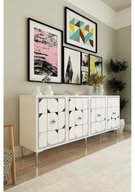 Resim Ka1803bs Moka180 Konsol, Kahve Köşesi, Tv Sehpası Beyaz-sılver 180cm Beyaz-sılver 