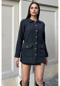 Resim Siyah Çift Cepli, Yumuşak Dokulu Uzun Kaşe Ceket Siyah 