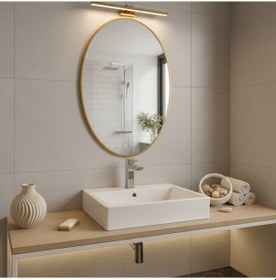 Resim 70x98 Cm Modern Oval Banyo Aynası Altın Çerçeveli Dekoratif Duvar Aynası Altın 