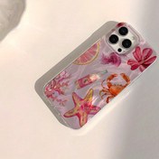 Resim 1 kırmızı yengeç denizanası mercan denizotuzu pastel pembe okyanus yaratığı çiçek desenli, gümüş tüy geçişli düzensiz dalga tasarımı, for Samsung/OPPO/VIVO/Xiaomi/Huawei/iPhone cep telefon kılıfı için uygun 