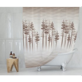 Resim Ağaç Desen Banyo Perdesi, Kahverengi Duş Perdesi,Banyo Dekorasyon Kahverengi 