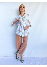 Resim Kadın Tarçın Rengi Keten Kimono Pantolon Takım 