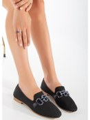 Resim Triko Zincir Detaylı Yuvarlak Burun Siyah Kadın Babet-2540 Siyah 