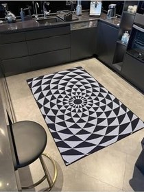 Resim rugs modern Daire ve Üçgen Desenli Siyah Beyaz Dokuma Taban miravip654, 155 x 230 