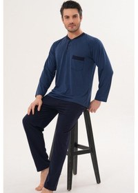 Resim Markalinda 3126 İndigo %100 Pamuk Büyük Beden Erkek Pijama Takımı İndigo 
