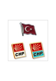 Resim Yörük Tasarım Türk Bayrağı & Chp 3 Adet Yaka Rozeti 2chp,1tütk Bayrağı Çok Renkli 