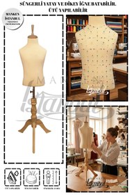 Resim Manken İstanbul Çocuk Krem Kumaşlı Doğal Ahşap Ayaklı 6 Yaş Terzi Mankeni Prova Mankeni Vitrin Mankeni 
