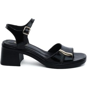 Resim Greyder 59244 Siyah Rugan Hakiki Deri Topuklu Kadın Sandalet-969 Siyah - Rugan 