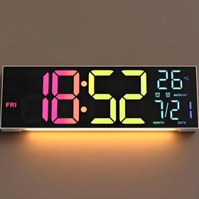 Resim 16 İnç LED Dijital Duvar Saati Uzaktan Kumanda, Çift Alarm, 8 RGB Renk, USB Güçlü, ABS - Oturma Odası ve Tekne Kabinleri için İdeal, Noel, Paskalya, Anneler Günü, Yeni Yıl, Cadılar Bayramı, Şenlikli Hediye İçin Mükemmel Tatil Hediyesi | Modern LED Ekran | USB Güçlü Saat, Pil Olmadan 