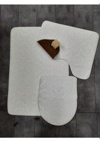 Resim Ultrasoft Desenli Krem 3 Lü Banyo Paspası Halısı Seti Kaymaz Krem 