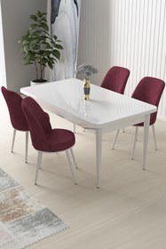 Resim Canisa Concept Nil Serisi 70x110 Sabit Mutfak Masası Takımı Beyaz Masa 4 Bordo Sandalye 