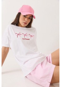 Resim Shade Kadın Bisiklet Yaka Kısa Kollu Nakışlı T-shirt 60602023 - Beyaz 