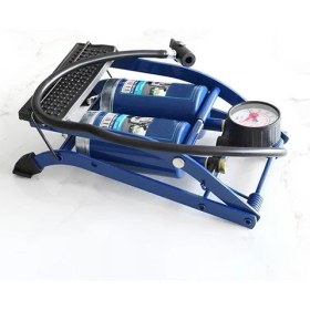 Resim Badem10 Ayak Tipi Hava Pompası Göstergeli Çift Hava Depolu Teker Araç Bisiklet Top Pompası 