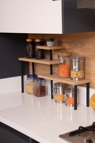 Resim Mudesa Metal Ahşap Mutfak Köşe Rafı Tezgah Üstü Düzenleyici Banyo Mutfak Rafı Baharatlık 