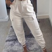 Resim Kadınların Rahat Düz Renkli Jogger Pantolonları, %100 Polyester, Tüm Mevsimler İçin Rahat Fit, Dokuma Kumaş, 130g/m², Yetişkin Moda Pantolonları 