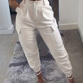 Resim Kadınların Rahat Düz Renkli Jogger Pantolonları, %100 Polyester, Tüm Mevsimler İçin Rahat Fit, Dokuma Kumaş, 130g/m², Yetişkin Moda Pantolonları 