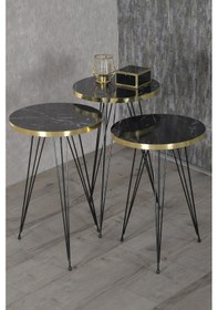 Resim Zigon Sehpa Siyah Ayak Altın Bendir Tel Beyaz 