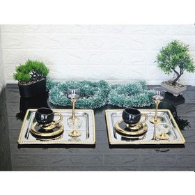 Resim 2 Adet Kahve & Çay & Sunum Tepsisi Deluxe Boy 27 Cm Kare Çerçeveli Servis Sunum Tepsisi Gümüş 