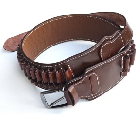 Resim Hakiki deri yivli fişeklik 7,62, 308,30,06 çap 40 lı - Koyu Kahve 140 cm XL 