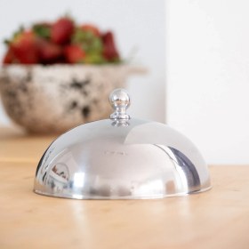 Resim Beige & Stone Paslanmaz Çelik Tatlı Pasta Meyve Sunum Fanus – 13 cm 