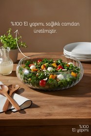 Resim Nandy Home Büyük Boy Cam Salata Kasesi - İskandinav Tarz Kase - Şeffaf Kase 