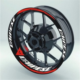 Resim Motosiklet Jant Şeridi Dainese R25 Uyumlu Beyaz-Kırmızı Sağ-Sol/ön-Arka 