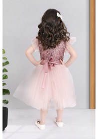 Resim Küpeli Pul Payet Tüllü Kız Çocuk Elbise Mnk0526 001 