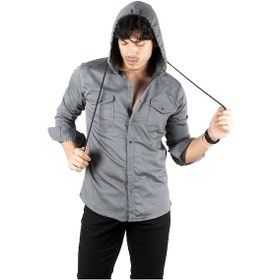 Resim Deepsea Erkek Füme Kapüşonlu Slim Fit Dar Kesim Gömlek Likralı Pamuklu Likralı Kot Gömlek 2300396 Füme 